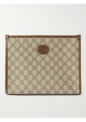 Gucci - Leather-Trimmed Monogrammed Coated-Canvas Pouch - Men - Neutrals