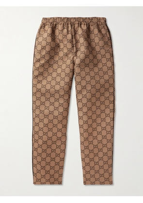 Gucci - Straight-Leg Monogrammed Textured-Crepe Trousers - Men - Brown - IT 46