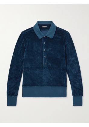 TOM FORD - Slim-Fit Velour Polo Shirt - Men - Blue - IT 44