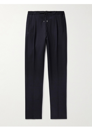 Lardini - Straight-Leg Pleated Wool-Blend Twill Drawstring Trousers - Men - Blue - IT 46