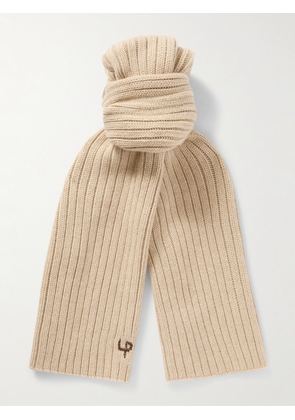 Loro Piana - Leather-Trimmed Ribbed Cashmere Scarf - Men - Neutrals