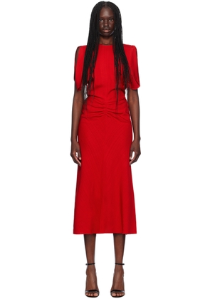 Victoria Beckham Red Gathered Waist Midi Dress