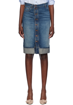 Victoria Beckham Blue Placket Denim Midi Skirt