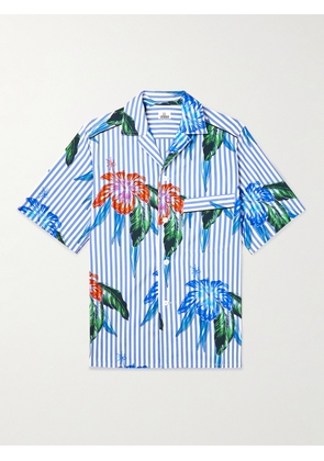 SEBLINE - Camp-Collar Striped Floral-Print Cotton-Poplin Shirt - Men - Blue - S