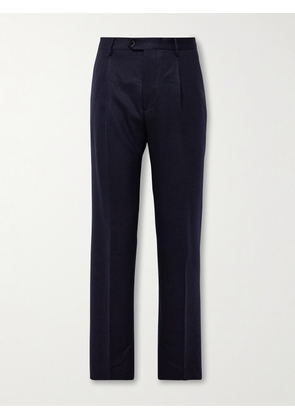 Etro - Straight-Leg Pleated Wool-Blend Flannel Trousers - Men - Blue - IT 46