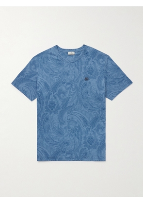 Etro - Logo-Embroidered Paisley-Print Cotton-Jersey T-Shirt - Men - Blue - S