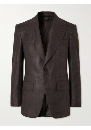 TOM FORD - Atticus Prince of Wales Checked Wool, Silk and Linen-Blend Blazer - Men - Brown - IT 46