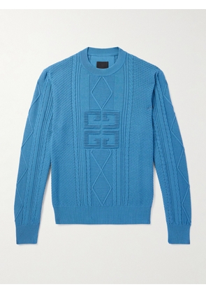 Givenchy - Logo-Jacquard Cable-Knit Cotton Sweater - Men - Blue - S
