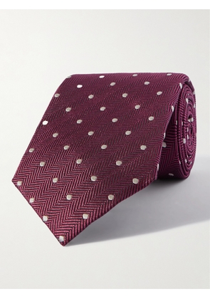 TOM FORD - 8cm Polka-Dot Embroidered Herringbone Silk Tie - Men - Burgundy