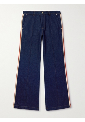 Wales Bonner - Shadow Straight-Leg Striped Crochet-Trimmed Raw Jeans - Men - Blue - UK/US 28