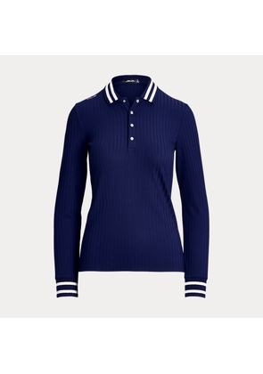 Slim Fit Rib-Knit Long-Sleeve Polo Shirt
