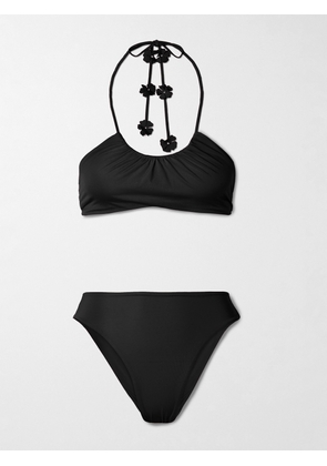 Maygel Coronel - Delphi Appliquéd Halterneck Bikini - Black - One Size,Extended