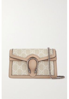 Gucci - Dionysus Super Mini Leather-trimmed Coated-canvas Shoulder Bag - Neutrals - One size