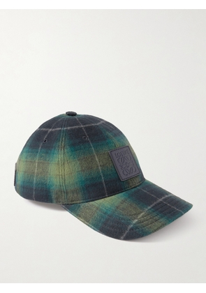 LOEWE - Leather-Trimmed Checked Cotton-Flannel Baseball Cap - Men - Green