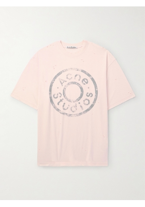 Acne Studios - Exford Distressed Logo-Print Organic Cotton-Blend Jersey T-Shirt - Men - Pink - XS