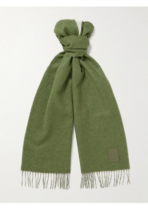 LOEWE - Logo-Appliquéd Fringed Wool and Cashmere-Blend Scarf - Men - Green