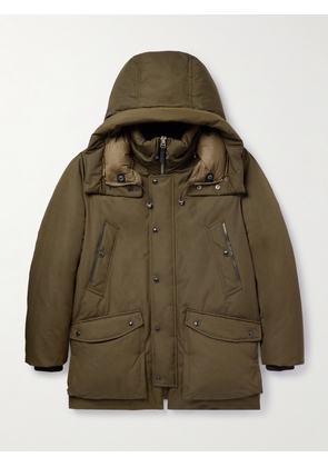 TOM FORD - Leather-Trimmed Padded Tech-Shell Hooded Down Parka - Men - Green - IT 46