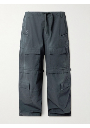 Balenciaga - Wide-Leg Distressed Cotton-Ripstop Drawstring Cargo Trousers - Men - Gray - S
