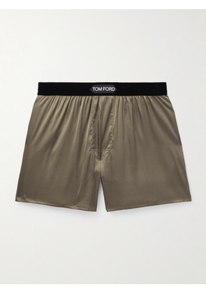 TOM FORD - Velvet-Trimmed Stretch-Silk Satin Boxer Shorts - Men - Green - S
