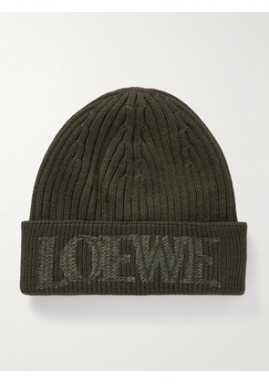 LOEWE - Logo-Embroidered Ribbed Wool Beanie - Men - Green