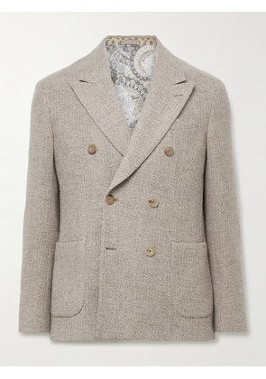 Etro - Slim-Fit Double-Breasted Textured-Wool and Cashmere-Blend Blazer - Men - Neutrals - IT 46