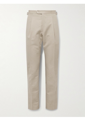 Saman Amel - Slim-Fit Pleated Cotton and Linen-Blend Twill Trousers - Men - Neutrals - IT 46