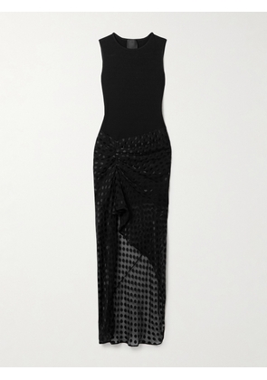 Givenchy - Asymmetric Ribbed-knit And Ruched Fil Coupé Silk-blend Chiffon Dress - Black - FR34,FR36,FR38,FR40,FR42