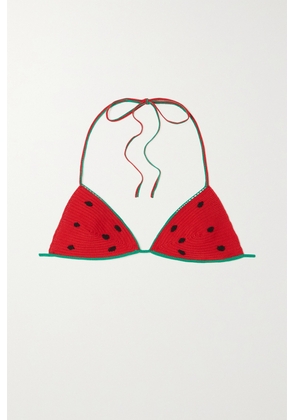 Loewe - + Paula's Ibiza Crocheted Cotton Triangle Bikini Top - Red - x small,small,medium,large