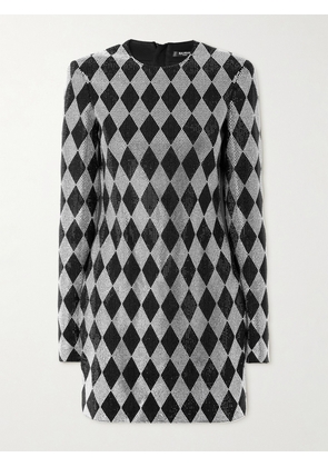 Balmain - Crystal-embellished Argyle Satin-jersey Mini Dress - Black - FR36,FR38,FR40
