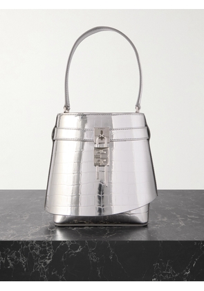 Givenchy - Shark Lock Embellished Metallic Croc-effect Leather Bucket Bag - Silver - One size