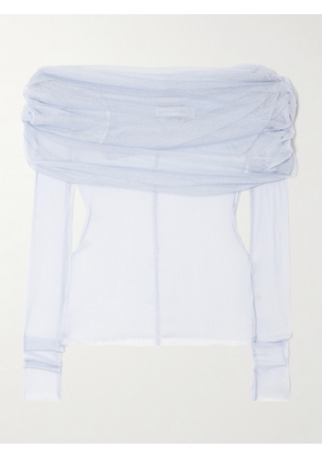 Christopher Esber - Veiled Draped Off-the-shoulder Silk-tulle Top - Blue - UK 6,UK 8,UK 10,UK 12,UK 14