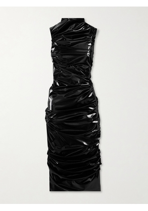 Alexander McQueen - Ruched Pu-coated Crepe Midi Dress - Black - IT38,IT40,IT42