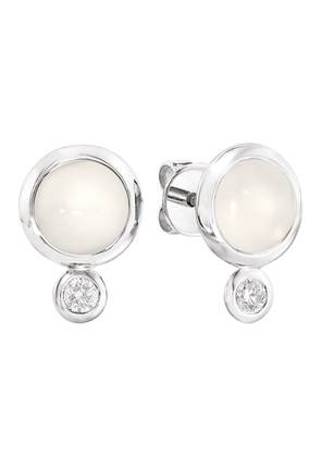 Bouton 18k White Gold Sand Moonstone/Diamond Post Earrings