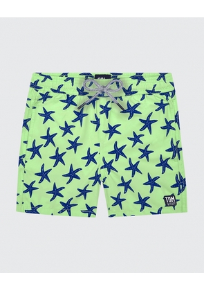 Boy's Starfish-Print Swim Trunks, Size 1-12