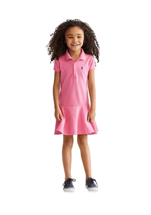 Girl's Stretch Cotton Mesh Polo Dress, Size 2-6X