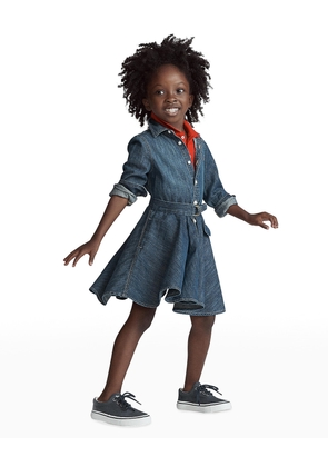 Girl's Belted Fit-and-Flare Denim Shirtdress, Size 2-6X