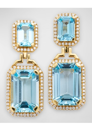 18K Yellow Gold Blue Topaz & Diamond Earrings