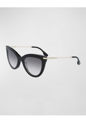 Acetate/Metal Cat-Eye Sunglasses w/ Chevron-Trim