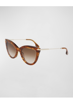 Acetate/Metal Cat-Eye Sunglasses w/ Chevron-Trim