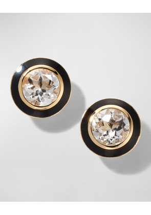 18K Queen Round Rock Crystal and Black Enamel Stud Earrings