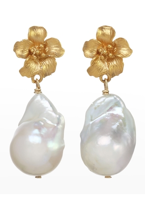 Baroque Pearl Earrings with Vermeil Flower, Limited Edition