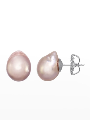 Small Pink Baroque Pearl Earrings on Sterling Silver Posts