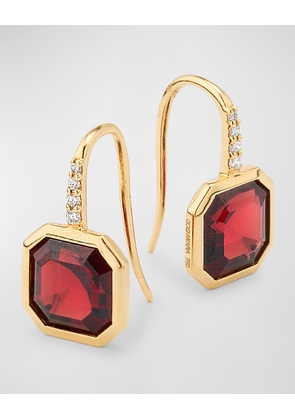 Gossip 18K Yellow Gold Diamond and Asscher Cut Garnet Wire Earrings