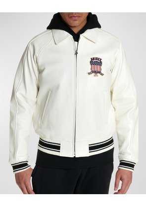 Men's Icon Logo Leather Bomber Jacket