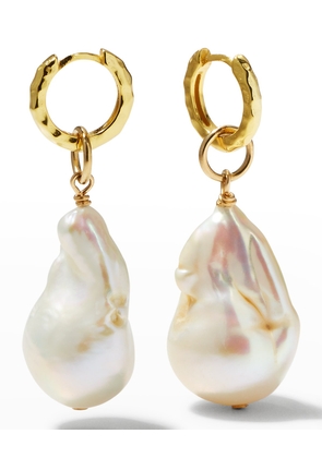 Baroque Pearl Hammered Huggie Earrings