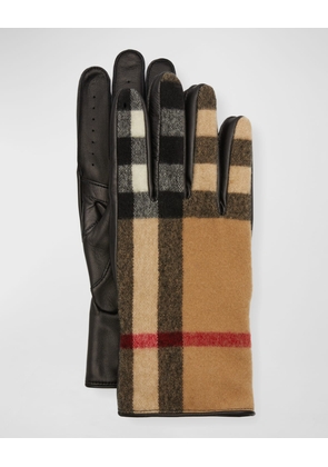 Men's Exaggerated Check Wool & Leather Gloves