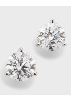 18K White Gold 3-Prong Round Diamond Martini Stud Earrings, 2.0tcw