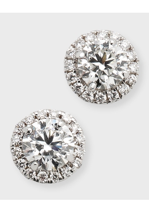 18K White Gold Round Diamond Halo Stud Earrings, 1.2tcw