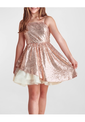 Girl's Sequined Peek-a-Boo Tulle Dress, Size 7-16