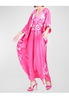 Hanabi Floral-Embroidered Dolman-Sleeve Caftan